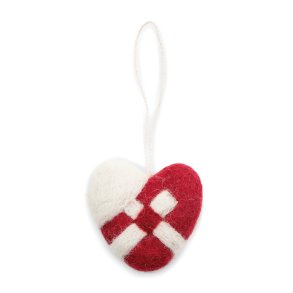 Flettet filtet julehjerte til at hnge op