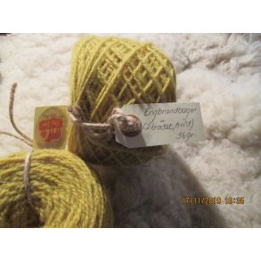 Plantefarvet 2 tr. kologisk Thy Lam garn, engbrandbger, pris hvis 60g