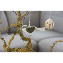 Fugl, lille grn fugl filtet af uld - med ophng