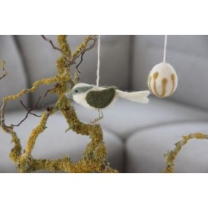 Fugl, lille grn fugl filtet af uld - med ophng